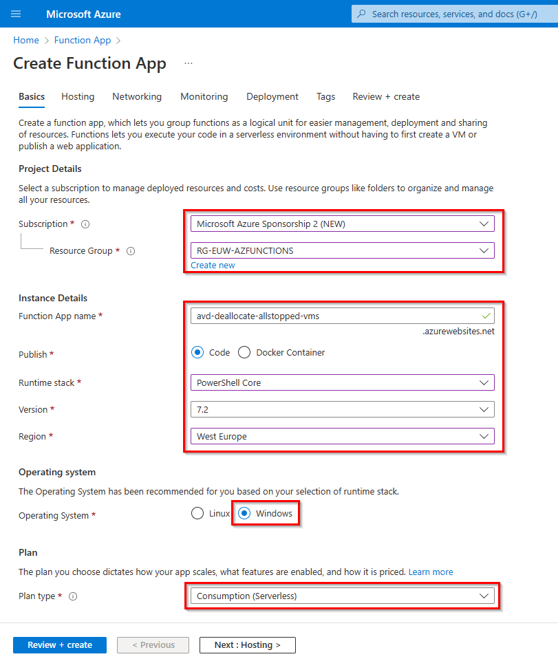 This image shows the Azure feature creation basic tab