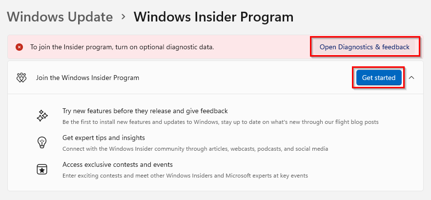 This image shows the Windows Insider Program - Get started